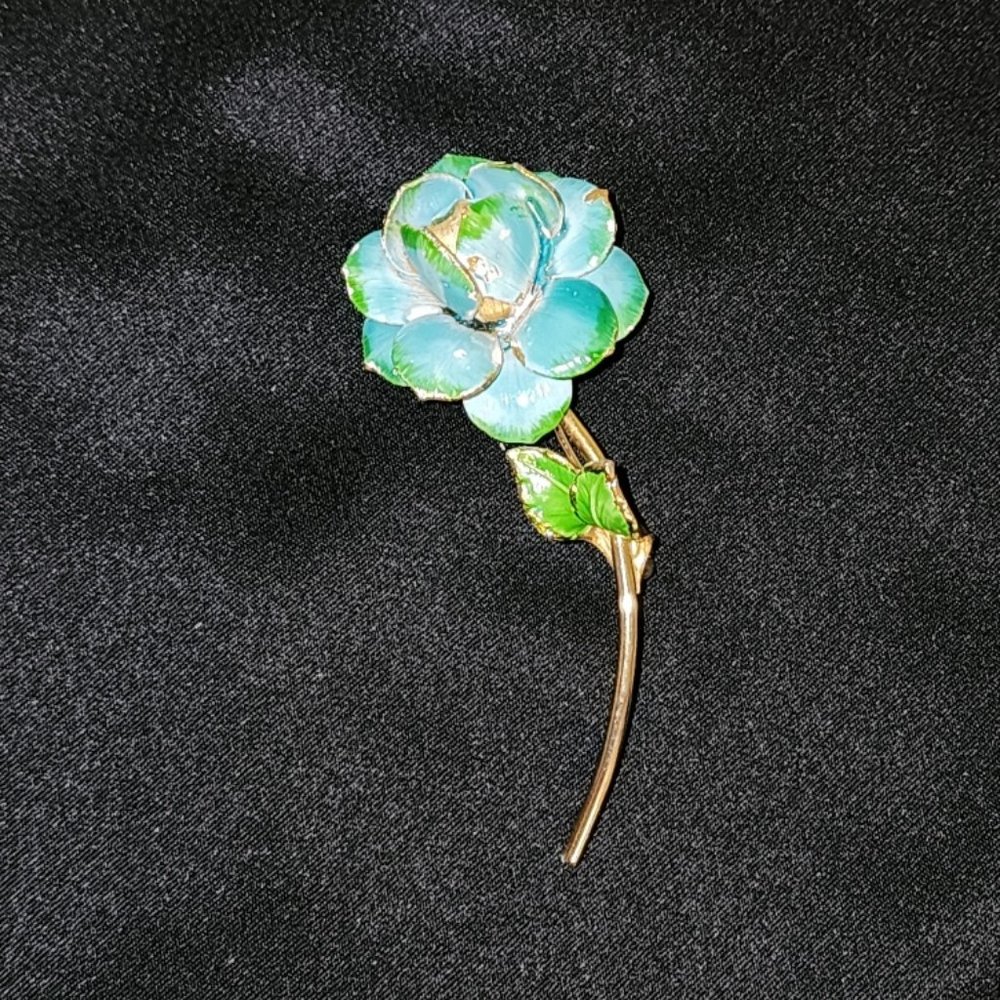 Vintage Aqua Blue/Green Rose Brooch